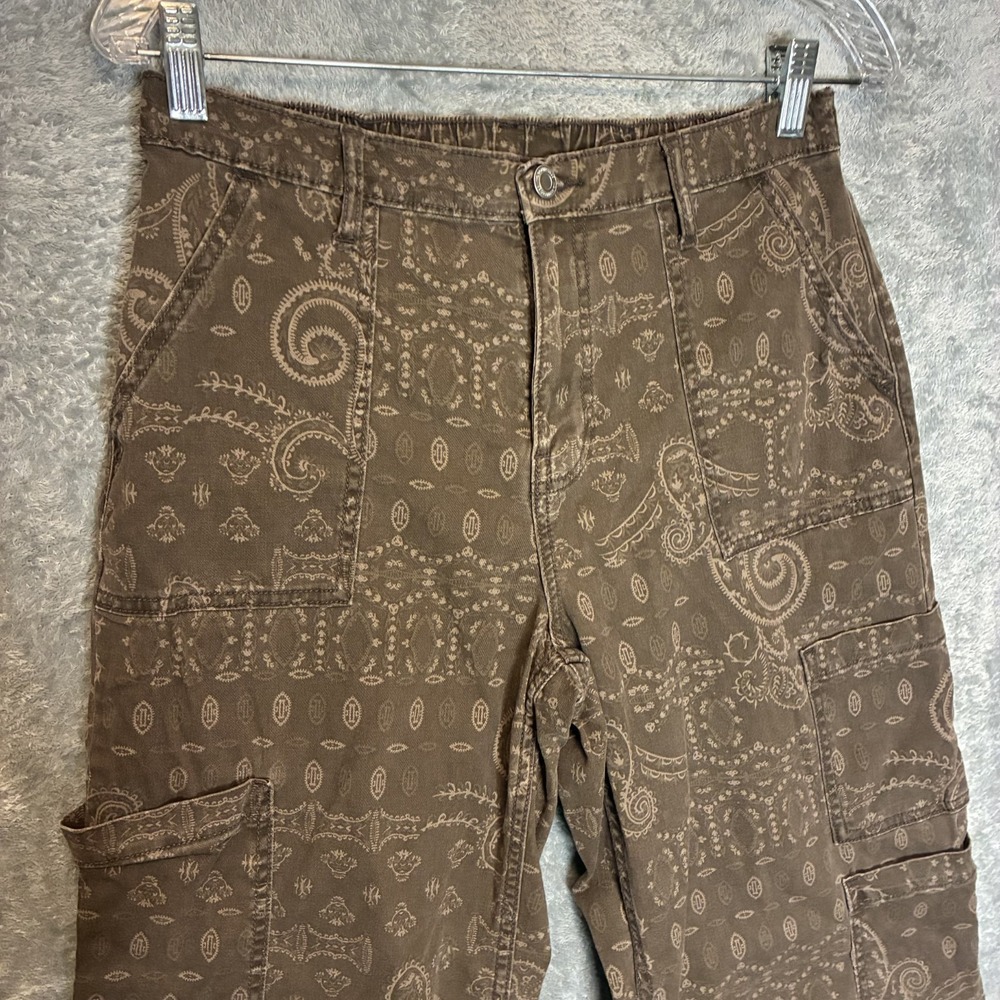 No Boundaries Womens Paisley Printed Wide Leg Cargo Pants M Y2K Western Boho